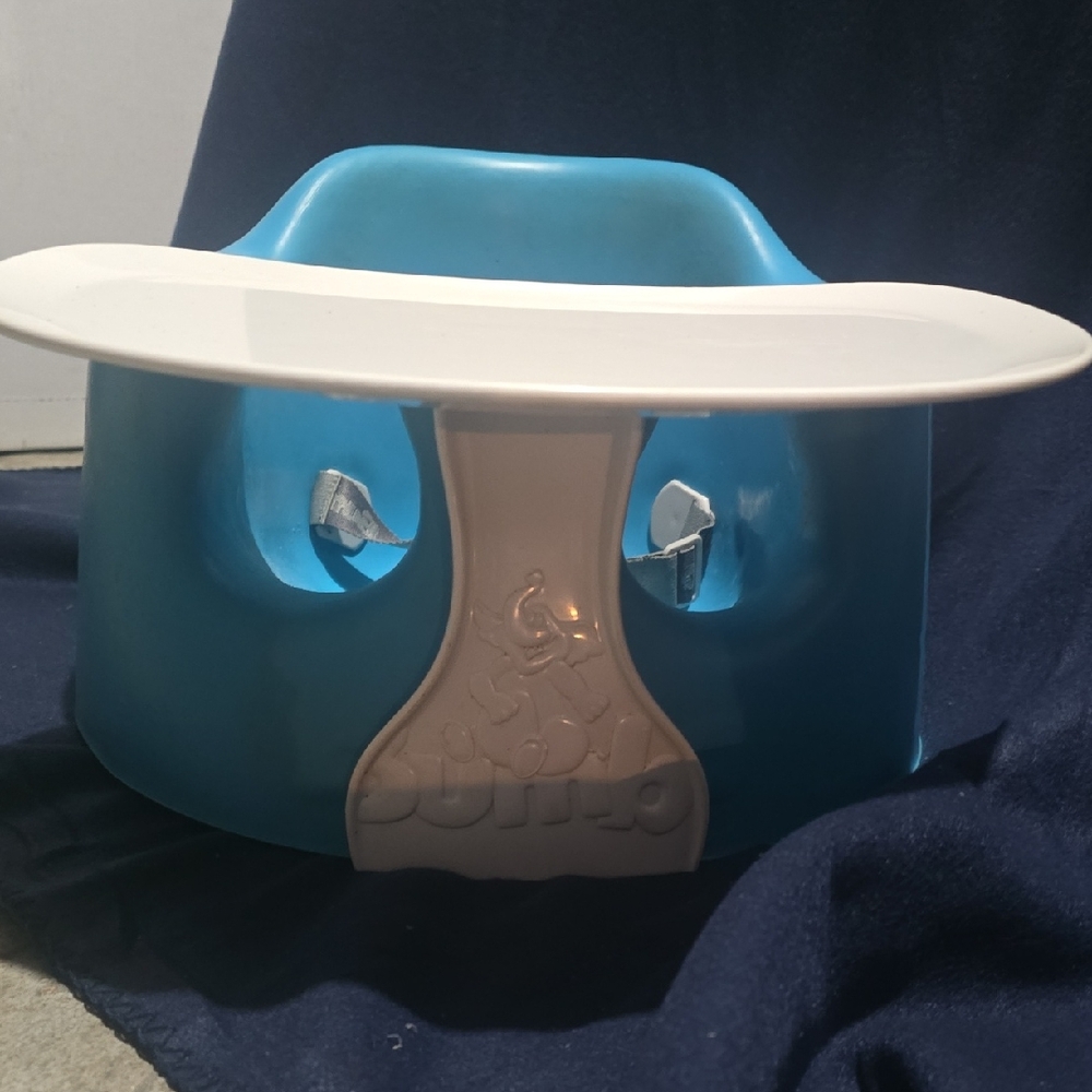 Blue Baby Bumbo Seat with White Tray